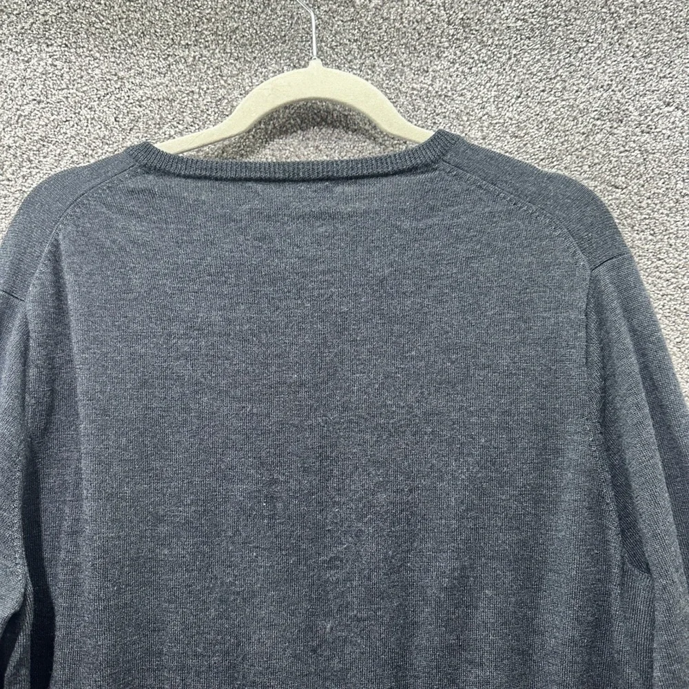 J Crew Pullover V Neck Sweater Men Large Gray 100% Merino Wool‎ Preppy Classic